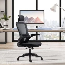 HOMCOM Vinsetto High Back Mesh Chair, Home Office Task Computer Chair With Adjustable Height, Lumbar Back Support, Headrest, And Arms - Black