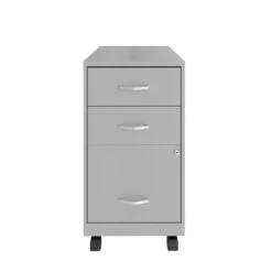 Space Solutions 18" Deep 3 Drawer Mobile Metal Cabinet, Arctic Silver - Silver - Letter