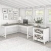 Key West 60W L Desk With 2 Drawer File Cabinet By Bush Furniture - Shiplap Gray/Pure White