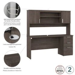 Ridgeley 65W Computer Desk With Hutch By Bestar - Medium Gray Maple -Felloweis Store 032ba4db 796d 4e49 ac79 79ae69abac00