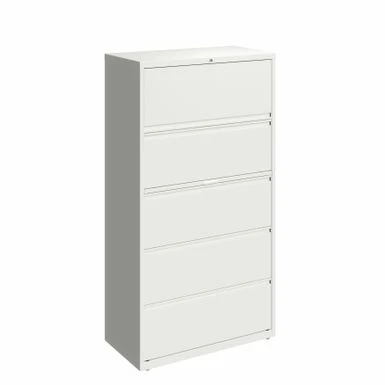 Hirsh 36-in Wide HL10000 Series 5 Drawer Lateral File Cabinet With Posting Shelf And Roll-Out Binder Storage, White - Legal - White 1 Hirsh 36-in Wide HL10000 Series 5 Drawer Lateral File Cabinet With Posting Shelf And Roll-Out Binder Storage, White - Legal - White