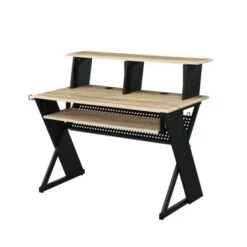 Acme Rectangular Music Desk Table With Earphone Rack - Natural And Black