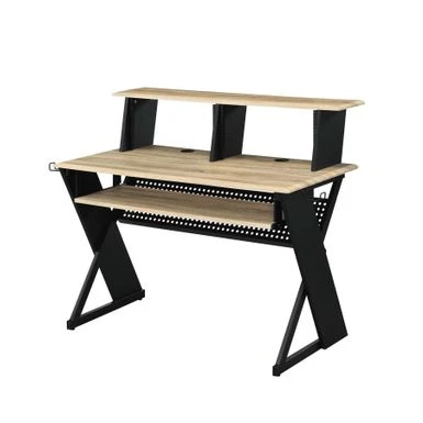 Acme Rectangular Music Desk Table With Earphone Rack - Natural And Black 1 Acme Rectangular Music Desk Table With Earphone Rack - Natural And Black