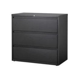 8000 Series 42" Wide 3-Drawer Lateral File Cabinet, Black - Locking - Black - Steel/Metal