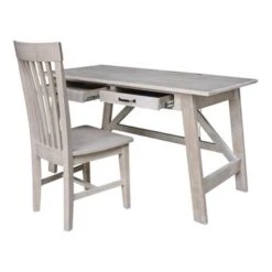 Serendipity Solid Wood Desk With 2 Drawers And Chair - Washed Gray Taupe -Felloweis Store 04577e9e df7d 4857 b6fd 233ad07b9bec