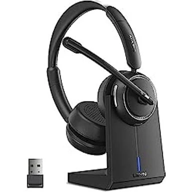 LEVN Wireless Headset, Bluetooth Headset With Noise Canceling Microphone & Charging Base, 65 Hrs Working Time 2.4G Wireless Headset With Microphone For PC/Computer/Laptop/Remote Work/Call Center/Zoom 1 LEVN Wireless Headset, Bluetooth Headset With Noise Canceling Microphone & Charging Base, 65 Hrs Working Time 2.4G Wireless Headset With Microphone For PC/Computer/Laptop/Remote Work/Call Center/Zoom