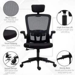 HOMCOM Vinsetto High Back Mesh Chair, Home Office Task Computer Chair With Adjustable Height, Lumbar Back Support, Headrest, And Arms - Black 35 HOMCOM Vinsetto High Back Mesh Chair, Home Office Task Computer Chair With Adjustable Height, Lumbar Back Support, Headrest, And Arms - Black -Felloweis Store 0536c1f3 cfe2 4792 806e dc4155b3e39c