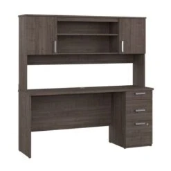 Ridgeley 65W Computer Desk With Hutch By Bestar - Medium Gray Maple