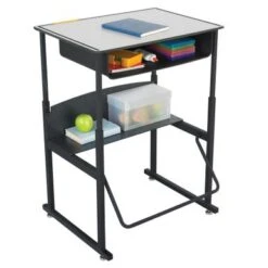 Safco Alphabetter 28" X 20" Premium Top Adjustable Height Stand Up Student Desk With Book Box And Swinging Footrest Bar - White -Felloweis Store 068f2af9 d2d6 4299 bfb6 8b083f01a28e