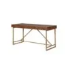 Modern Style Wooden Writing Desk With Unique Metal Legs, Walnut Brown And Gold