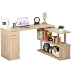 HOMCOM L-Shaped Rotating Computer Desk Home Office Study Workstation With Storage Shelves, Cabinet And Drawer For Home & Office - White -Felloweis Store 09502fa1 c112 4ec7 9b75 e85aa97d5432