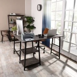 Homy Casa L-shaped Desk Computer Desk With Shelf - Dark Brown 27 Homy Casa L-shaped Desk Computer Desk With Shelf - Dark Brown -Felloweis Store 0a389a46 d25b 4b44 990c 0d7a63a04772