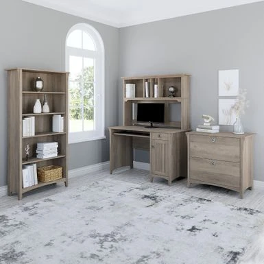Bush Salinas Mission Desk With Hutch Office Suite In Cape Cod Gray - Driftwood Gray 1 Bush Salinas Mission Desk With Hutch Office Suite In Cape Cod Gray - Driftwood Gray