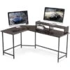 Mcombo L-Shaped Desk Computer Gaming Corner Desk With Large Monitor Stand, Office Writing Workstation With Movable Shelf - Ebony