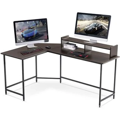 Mcombo L-Shaped Desk Computer Gaming Corner Desk With Large Monitor Stand, Office Writing Workstation With Movable Shelf - Ebony 1 Mcombo L-Shaped Desk Computer Gaming Corner Desk With Large Monitor Stand, Office Writing Workstation With Movable Shelf - Ebony