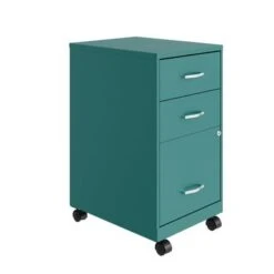 Space Solutions 18" Deep 3 Drawer Mobile Organizer Metal Cabinet, Teal - Green - Letter