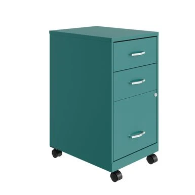 Space Solutions 18" Deep 3 Drawer Mobile Organizer Metal Cabinet, Teal - Green - Letter 1 Space Solutions 18" Deep 3 Drawer Mobile Organizer Metal Cabinet, Teal - Green - Letter