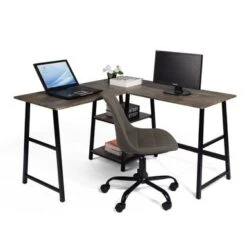 Homy Casa L-shaped Desk Computer Desk With Shelf - Dark Brown 31 Homy Casa L-shaped Desk Computer Desk With Shelf - Dark Brown -Felloweis Store 0df8d06e 01e2 49f7 bc4e e60b3381037e