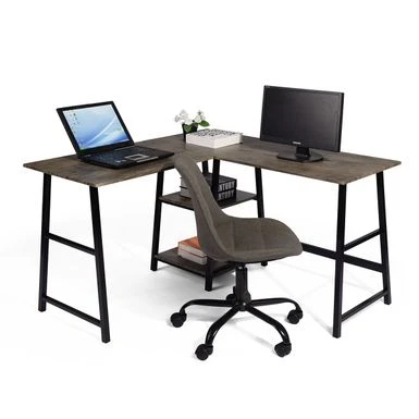 Homy Casa L-shaped Desk Computer Desk With Shelf - Dark Brown 12 Homy Casa L-shaped Desk Computer Desk With Shelf - Dark Brown - Image 12
