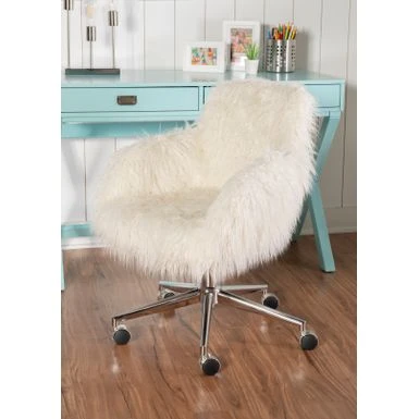 Ferdon Faux Fur Office Chair White 5 Ferdon Faux Fur Office Chair White - Image 5