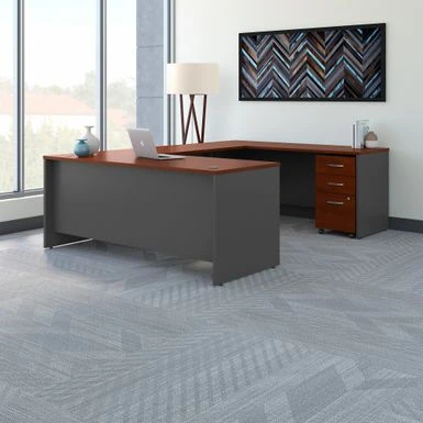 Series C 72W U Shaped Desk With Drawers By Bush Business Furniture - Natural Cherry/Graphite Gray 2 Series C 72W U Shaped Desk With Drawers By Bush Business Furniture - Natural Cherry/Graphite Gray - Image 2