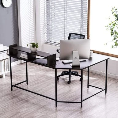 Mcombo L-Shaped Desk Computer Gaming Corner Desk With Large Monitor Stand, Office Writing Workstation With Movable Shelf - Ebony 20 Mcombo L-Shaped Desk Computer Gaming Corner Desk With Large Monitor Stand, Office Writing Workstation With Movable Shelf - Ebony - Image 20