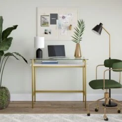 Eaton Desk - Brass 36" With Faux Marble Shelf -Felloweis Store 0fe8fd99 3c43 49bb 8bc6 8f5c5dd236a6