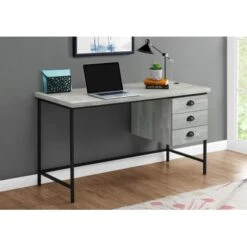 Computer Desk/ Home Office/ Laptop/ Storage Drawers/ 55"L/ Work/ Metal/ Laminate/ Grey/ Black/ Contemporary/ Modern