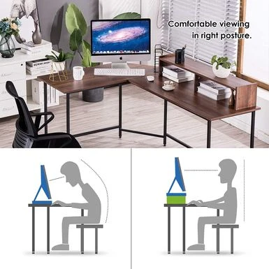 Mcombo L-Shaped Desk Computer Gaming Corner Desk With Large Monitor Stand, Office Writing Workstation With Movable Shelf - Ebony 12 Mcombo L-Shaped Desk Computer Gaming Corner Desk With Large Monitor Stand, Office Writing Workstation With Movable Shelf - Ebony - Image 12