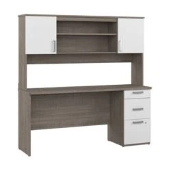 Ridgeley 65W Computer Desk With Hutch By Bestar - Medium Gray Maple -Felloweis Store 132e4347 c936 4243 bd20 b821211af7bb