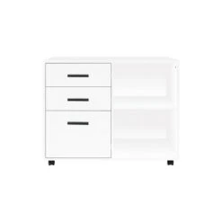 Parker Rolling Office Cabinet With Drawers, Lateral Desk Cabinet Organizers, Racks & Shelves, Office Drawer Unit - White
