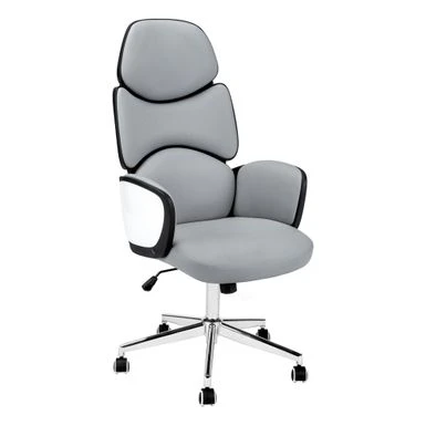 Office Chair/ Adjustable Height/ Swivel/ Ergonomic/ Armrests/ Computer Desk/ Work/ Metal/ Pu Leather Look/ White/ Grey/ Chrome/ Contemporary/ Modern 2 Office Chair/ Adjustable Height/ Swivel/ Ergonomic/ Armrests/ Computer Desk/ Work/ Metal/ Pu Leather Look/ White/ Grey/ Chrome/ Contemporary/ Modern - Image 2