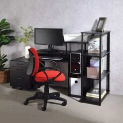Wooden Computer Desk With Keyboard Tray - Weathered Oak And Black 21 Wooden Computer Desk With Keyboard Tray - Weathered Oak And Black -Felloweis Store 14ae1323 c678 4559 812d f748dcacb00c