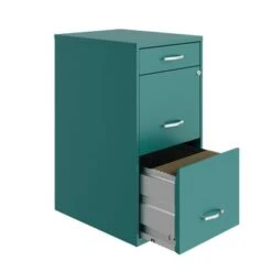 Space Solutions 18" Deep 3 Drawer Metal Organizer File Cabinet, Teal - Green - Letter -Felloweis Store 1598ef80 d005 4451 a42b 4a7c19aace0d