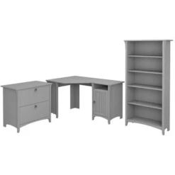 Salinas 55W Corner Desk With Lateral File Cabinet And 5 Shelf Bookcase - Grey -Felloweis Store 184bf543 4214 4780 b082 fcc50823849f