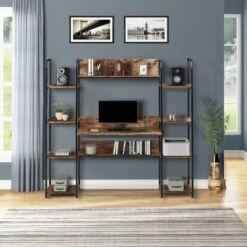 Moda Computer Workstation With Storage Bookshelf - Brown