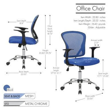 Porthos Home Cyrus Swivel Office Chair, Mesh Back, Adjustable Height - Blue 18 Porthos Home Cyrus Swivel Office Chair, Mesh Back, Adjustable Height - Blue - Image 18