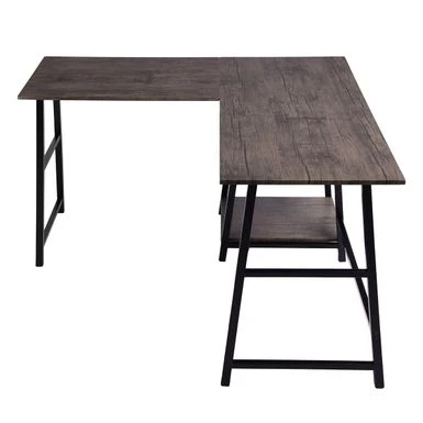 Homy Casa L-shaped Desk Computer Desk With Shelf - Dark Brown 11 Homy Casa L-shaped Desk Computer Desk With Shelf - Dark Brown - Image 11