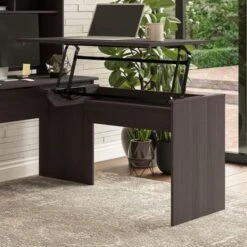 Cabot 3 Position Sit To Stand Desk Return By Bush Furniture - Heather Gray