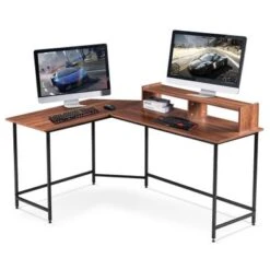 Mcombo L-Shaped Desk Computer Gaming Corner Desk With Large Monitor Stand, Office Writing Workstation With Movable Shelf - Ebony 23 Mcombo L-Shaped Desk Computer Gaming Corner Desk With Large Monitor Stand, Office Writing Workstation With Movable Shelf - Ebony -Felloweis Store 202ba15e 7b7c 4127 b82f bbb05f3442d9