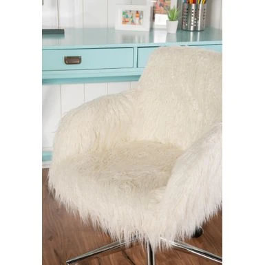Ferdon Faux Fur Office Chair White 2 Ferdon Faux Fur Office Chair White - Image 2