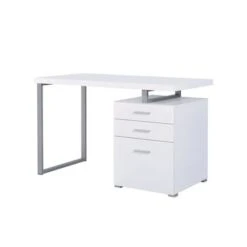 Writing Desk With File Drawer In White - Finish Color: White And Silver