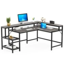 Lee Industrial L-Shaped Desk With Storage Shelves, Corner Computer Desk PC Laptop Study Table Workstation - Black -Felloweis Store 21c02bf1 fe6e 4c79 967f c71a217627d5