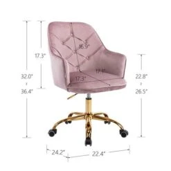 Velvet Swivel Chair For Living Room Leisure Chair Office Chair - 22.4" X 24.2" X32~36.4"H - Light Pink -Felloweis Store 25000a50 dc3a 4cc1 a9ba 0cb47dea9640