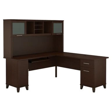 Somerset 71W L Shaped Desk With Hutch - Storm Gray/White 3 Somerset 71W L Shaped Desk With Hutch - Storm Gray/White - Image 3