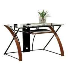 Baden Transitional Style Computer Desk , Oak And Black - Brown