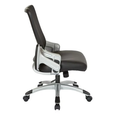 Black Mesh Back Manager's Office Chair With Silver Frame - Black Faux Leather 5 Black Mesh Back Manager's Office Chair With Silver Frame - Black Faux Leather - Image 5