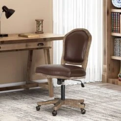 Scilley Upholstered Swivel Office Chair By Christopher Knight Home - Dark Brown + Natural