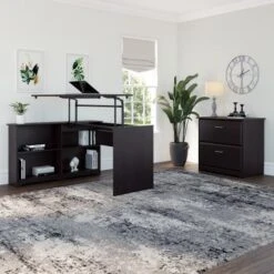 52W 3-position Sit To Stand Corner Bookshelf Desk - Espresso Oak -Felloweis Store 273c342d fd05 40ec b0d3 6ac467e23f32