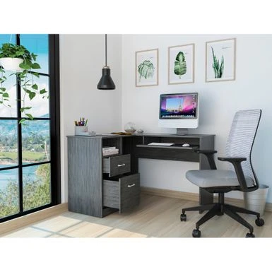 FM Furniture Raleigh L-Shaped Desk With Two Drawers, One Shelf And CPU Storage - Brown 7 FM Furniture Raleigh L-Shaped Desk With Two Drawers, One Shelf And CPU Storage - Brown - Image 7